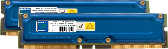 256MB (2 x 128MB) RAMBUS PC600/700/800/1066 184-PIN RDRAM RIMM MEMORY RAM KIT FOR PC DESKTOPS/MOTHERBOARDS